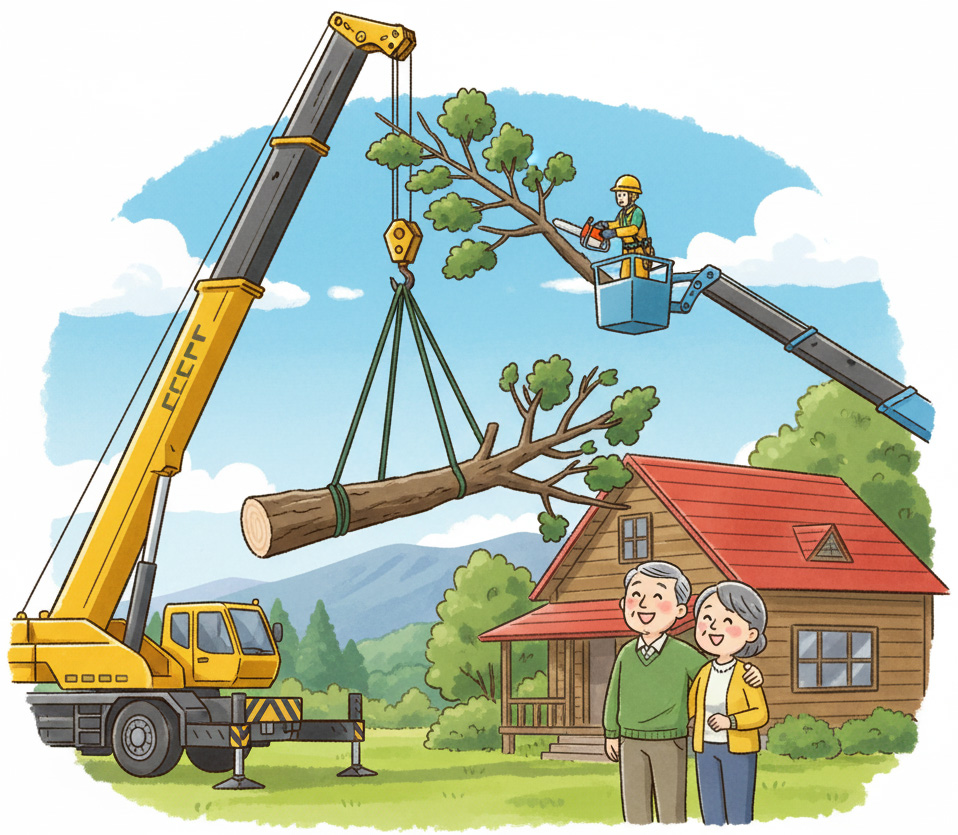 クレーンで完全吊り上げ撤去の様子